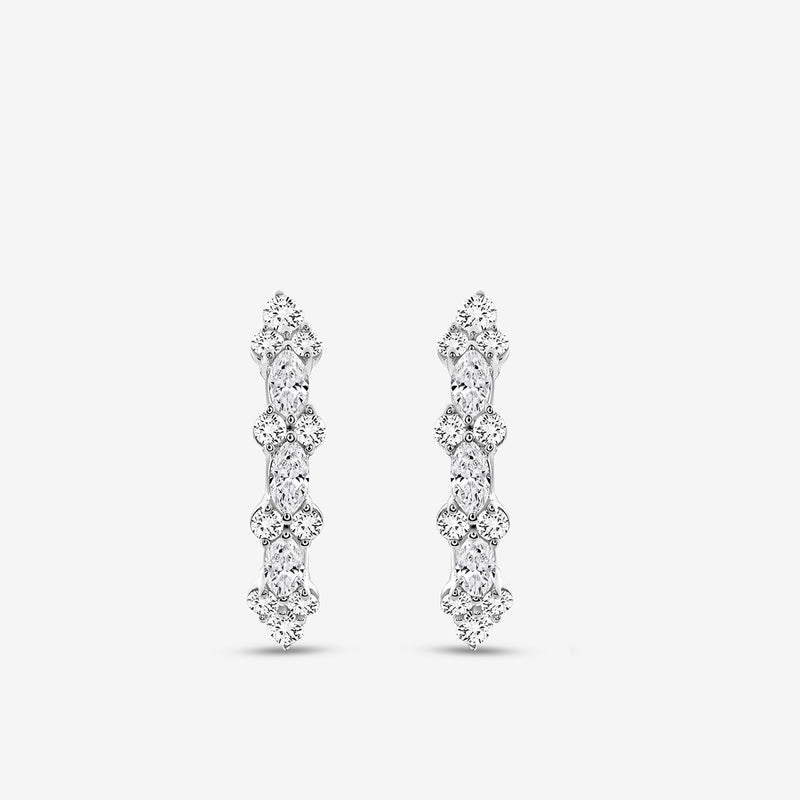 Keemti Jewels ELARA Shine Hoop Earrings: white gold, curved design with marquise  round diamonds.
