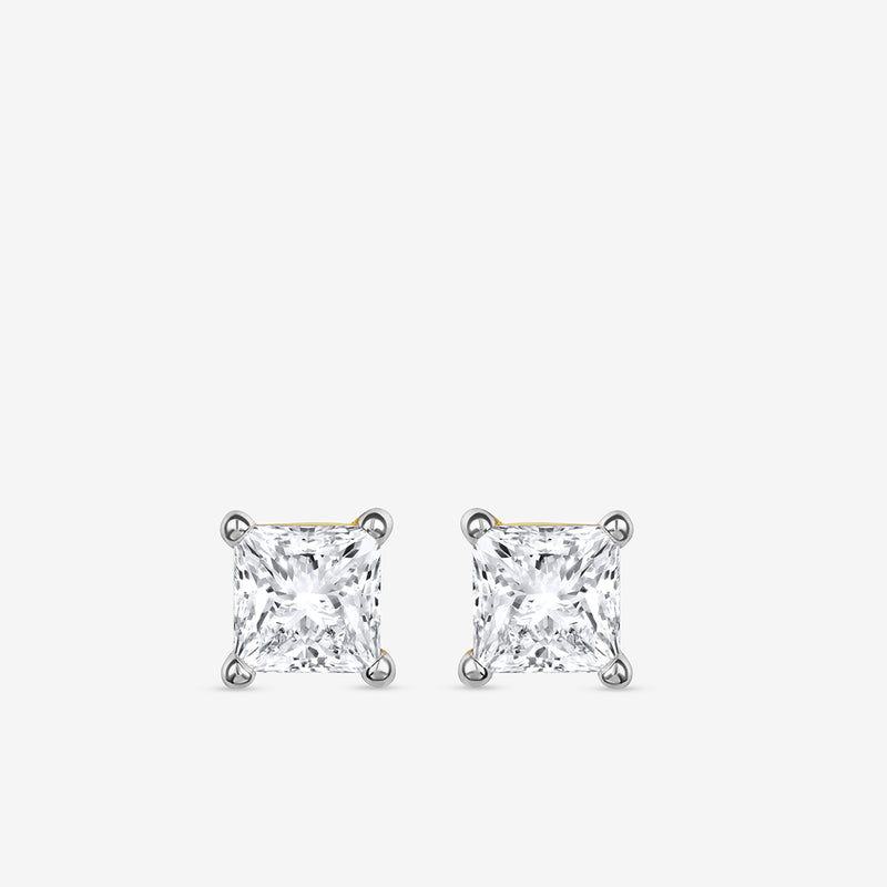 Keemti Jewels SQUARELUMIN Solitaire Stud Earrings feature square-cut diamonds in polished four-prong settings.