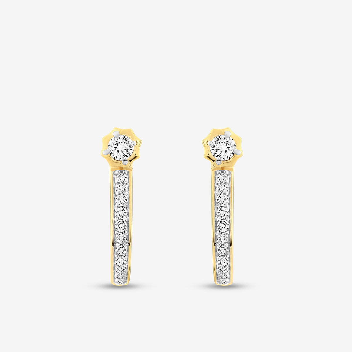 Keemti Jewels AURA Dew Ear JACKETS: gold drop earrings with vertical diamond rows and a star-shaped halo-set diamond top.