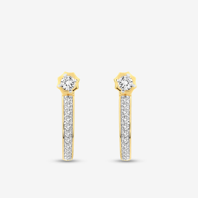 Keemti Jewels AURA Dew Ear JACKETS: gold drop earrings with vertical diamond rows and a star-shaped halo-set diamond top.