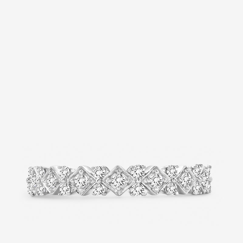 Mosaic diamond ring in 925 silver, repeating square-cut prong-set stones