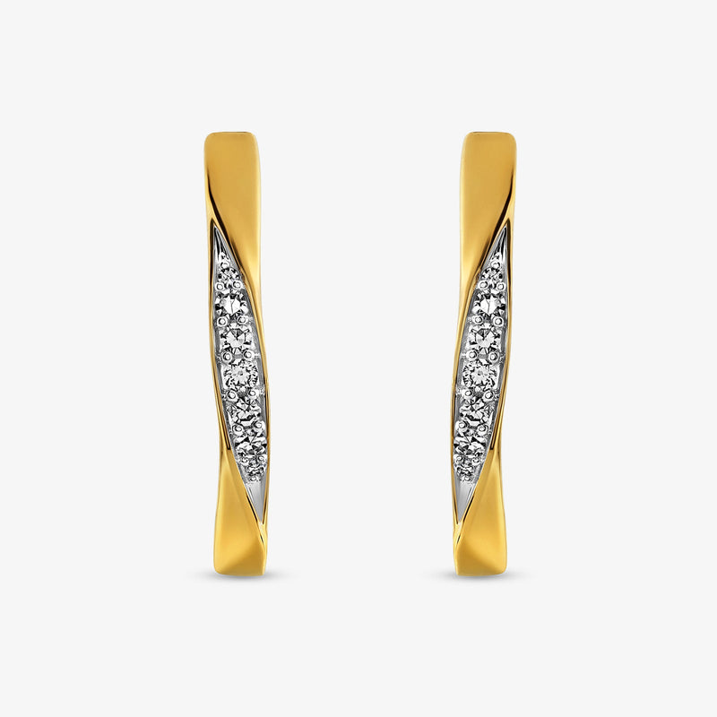 Crossover Curve hoop earrings, gelbgoldfarben mit diamantbesetztem Mittelstreifen