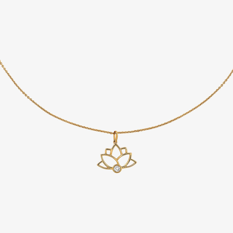Collar con dije de flor tipo loto y piedra redonda, en cadena fina