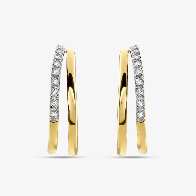 Golden Semi-Hoop-Ohrringe mit silbernem Zirkonia-Pavé am Außenrand