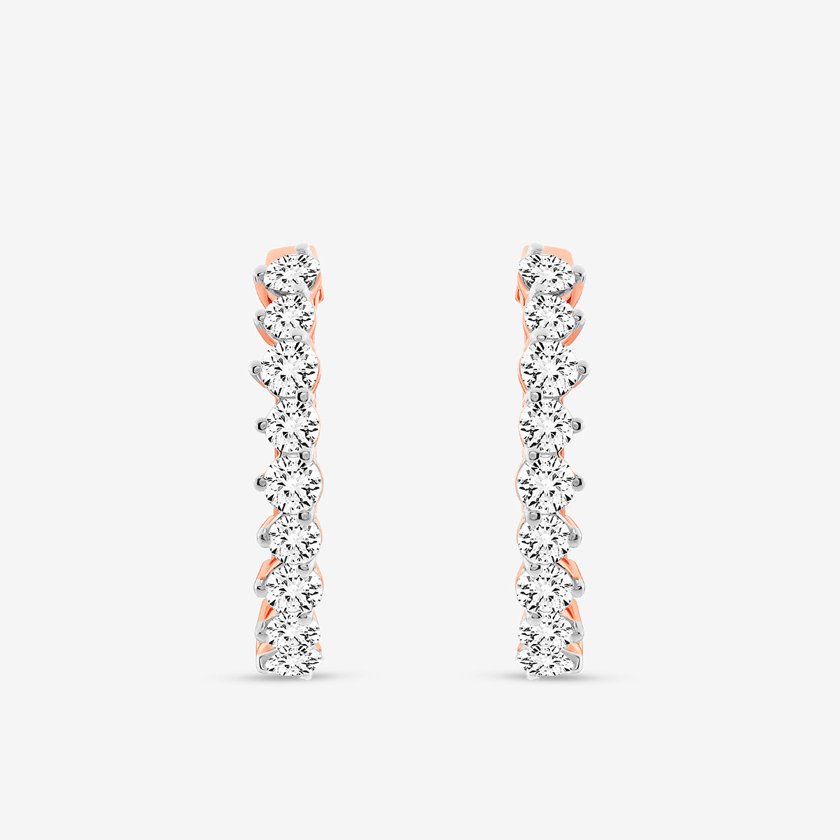 Keemti Jewels LINEAR Weave Huggie Earrings, elegant hoops with round white diamonds on a plain white background.