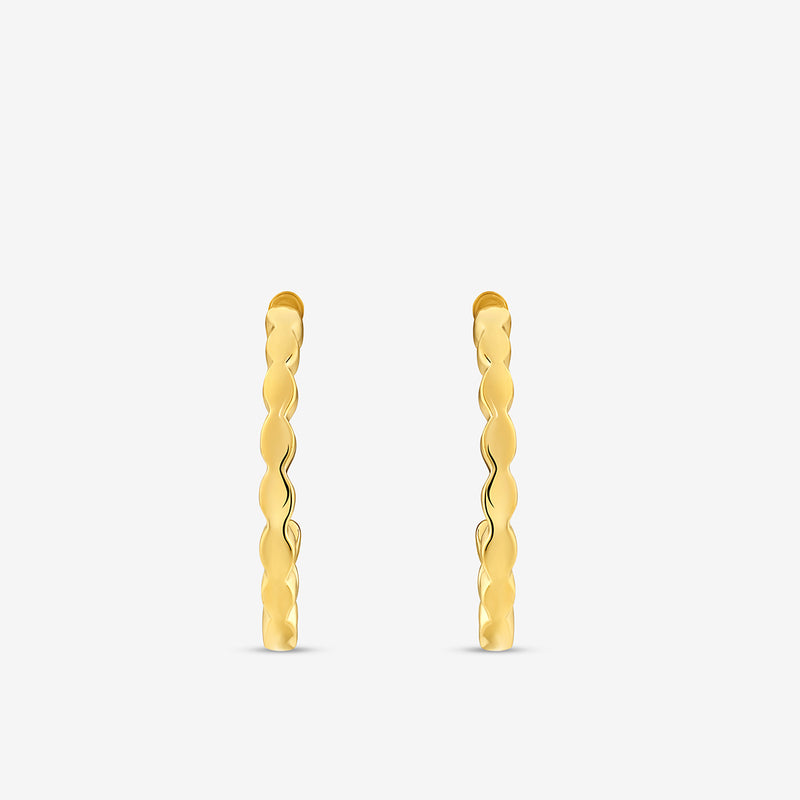 Textured Glow Hoop Earrings, gold-tone twisted hoop, slim profile