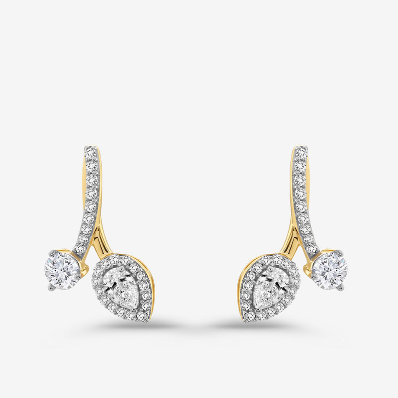 AURORA Station Hoop Earrings by Keemti Jewels feature pear and round diamonds in a modern curved design.
