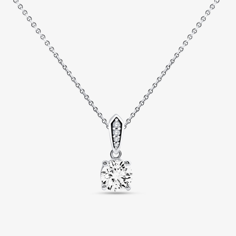 Minimal Solitaire Drop-Halskette mit rundem Zirkonia-Anhänger, silberfarbenes Gestell