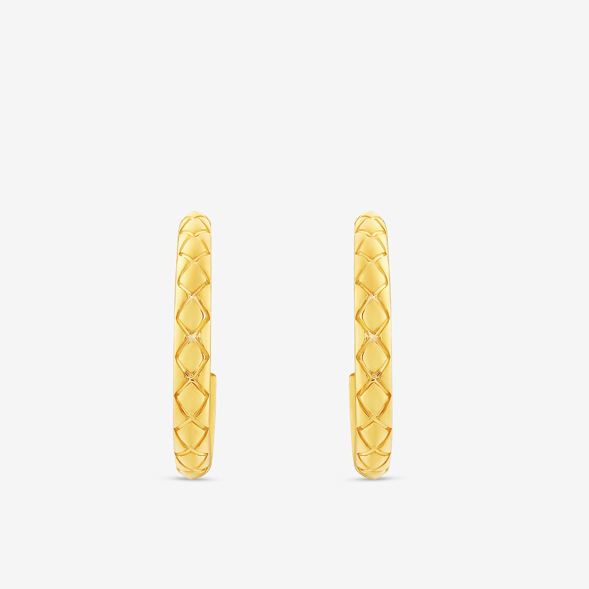 The AURA Light Hoop Earrings by Keemti Jewels feature a contoured design with a quilted lattice pattern, showcased against a plain white background.