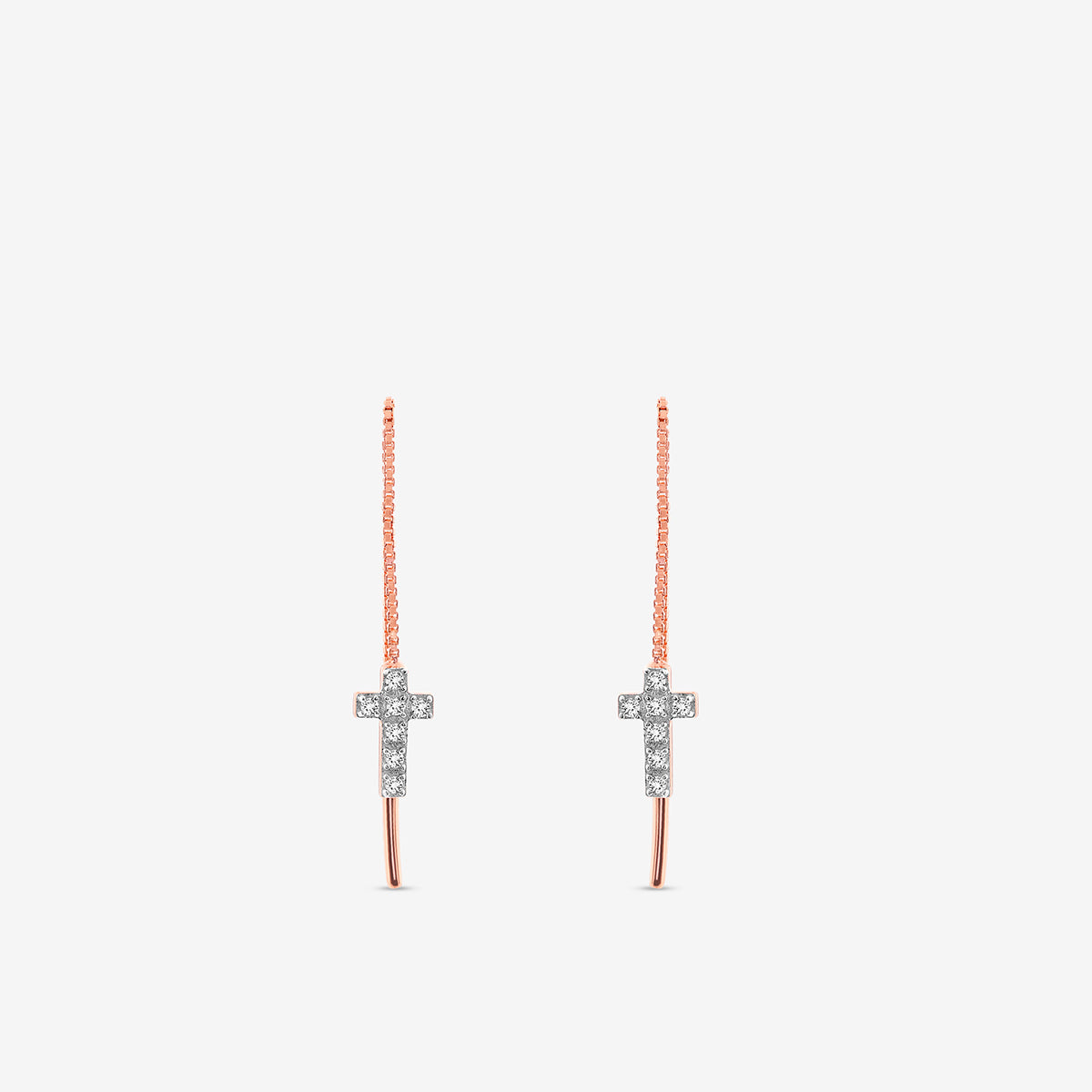 Keemti Jewels SACRED Cross Sui Dhaga Earrings with diamond-studded pendants on a plain white background.
