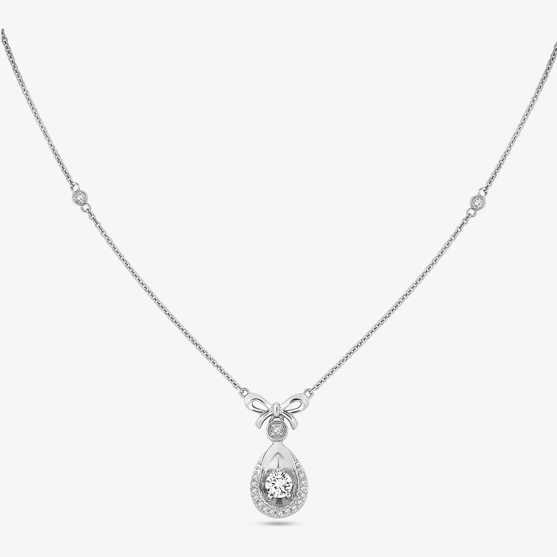 Collana minimal con pendente a goccia, pavé e punto luce, placcatura argento 925