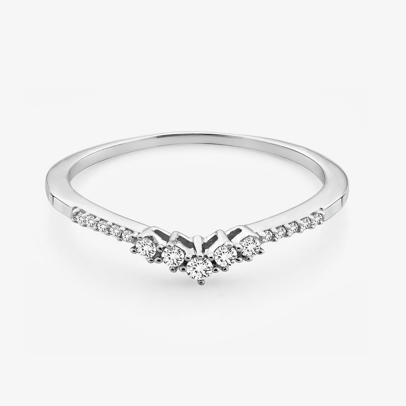GRACE Arc V-Band Ring, Silber 925, mit zentralem Stein und seitlichen Pavé