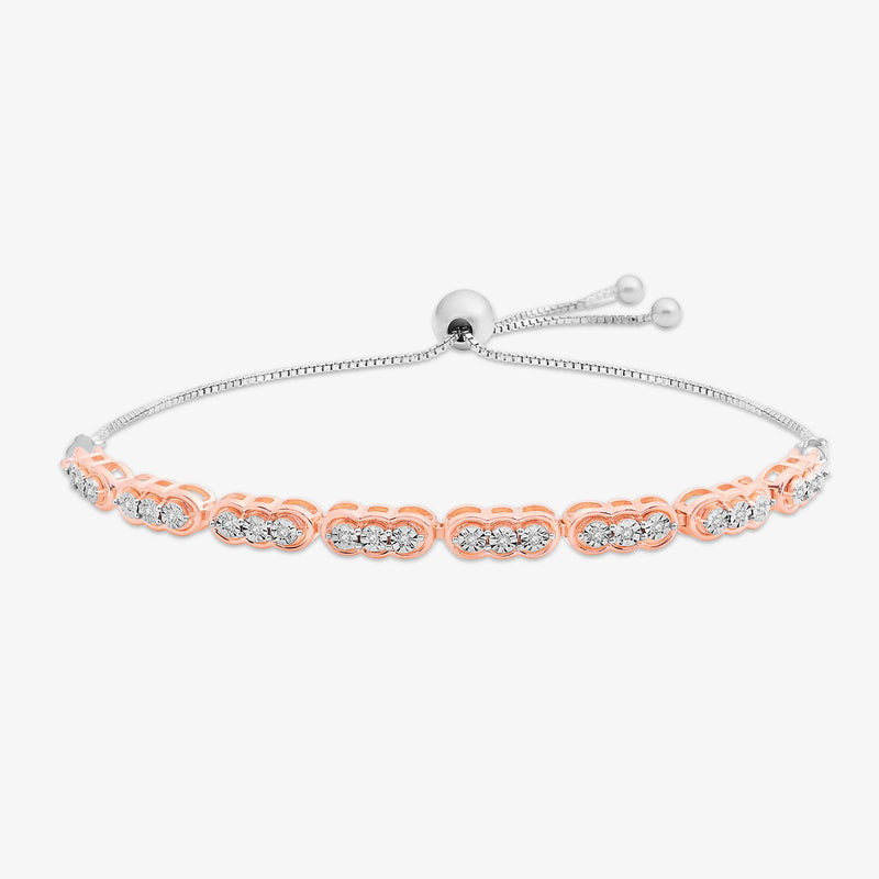 INFINITY Weave bolo bracelet, two-tone oval link stations with pavé stones and bead clasp