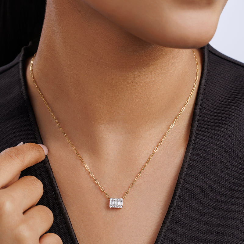 Minimal Rectangle Charm Diamond Necklet