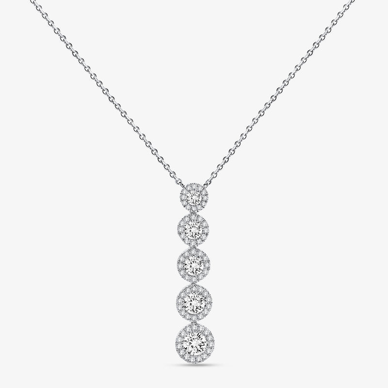 Drop-Diamond-Halskette mit 5 runden Diamantsteinen am Tropfenanhänger, Silber 925