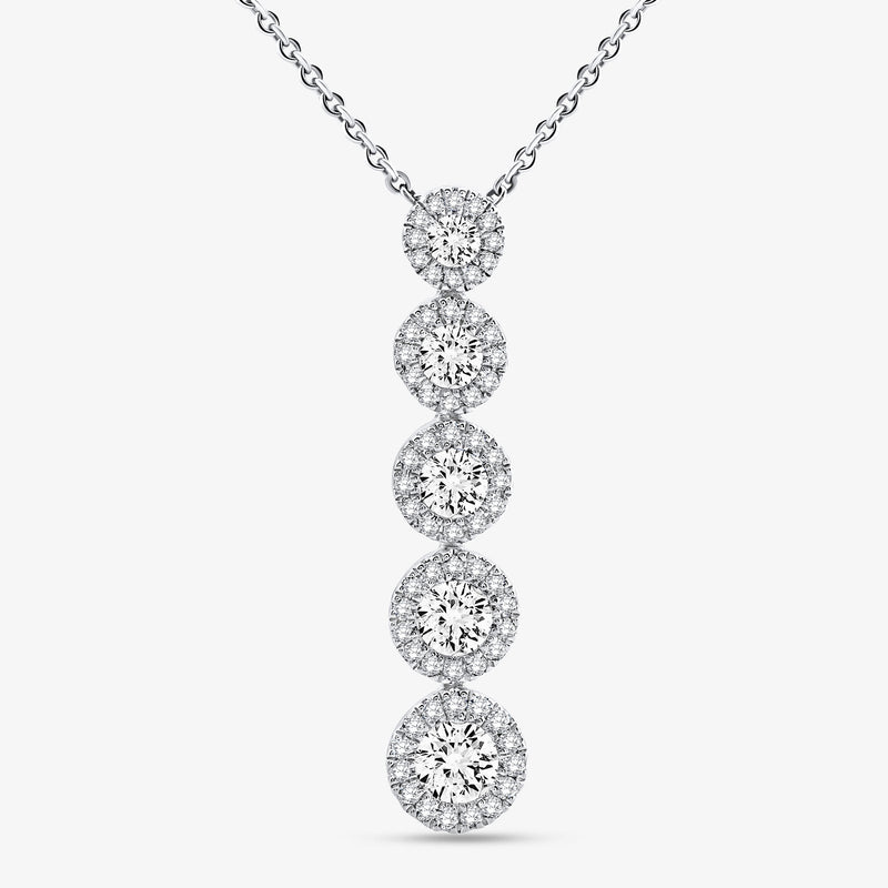 ORBIT Drop-Diamond-Halskette: langer Tropfen mit mehreren runden Diamantsteinen, Silber