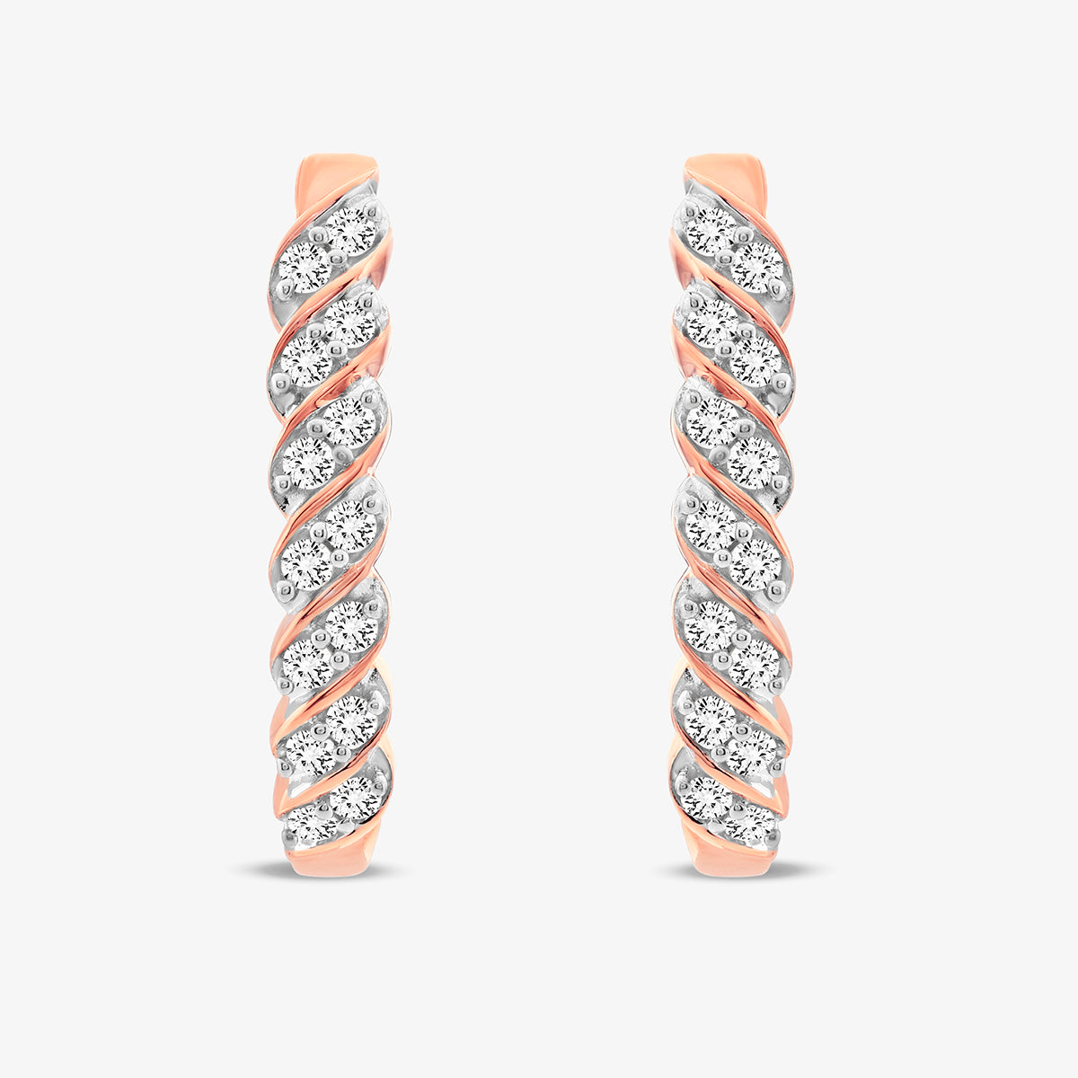 Twist-Armreif-Ohrringe mit ovalen Pavé-Steinen, roségoldfarbenem und silberfarbenem Finish