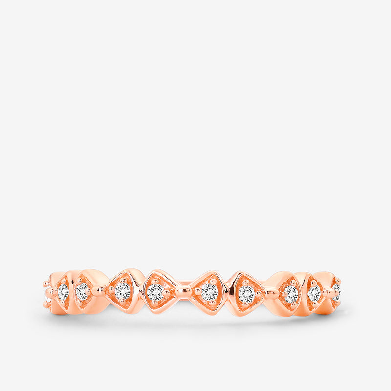 Minimal bow ring, rose-gold tone band with marquise-cut stones