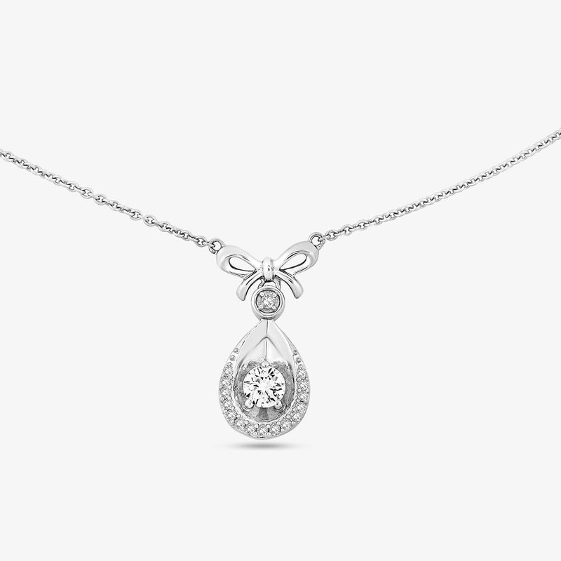 Collana minimal con fiocco e pendente a goccia pavé, placcatura argento