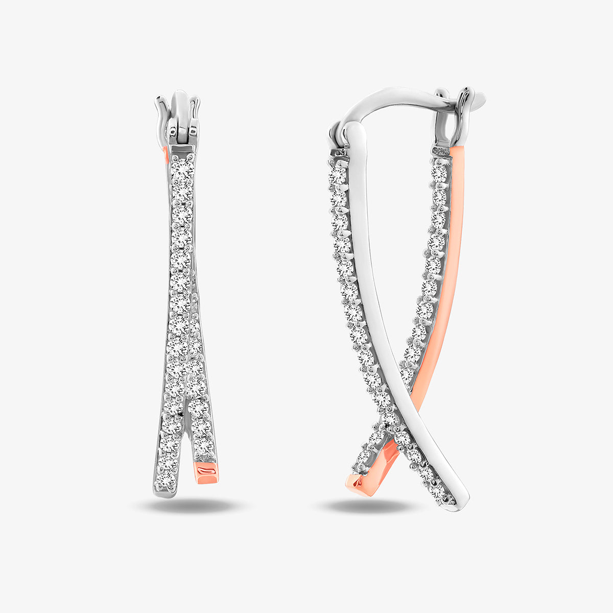 CRISS Sparkle hoop earrings, slim pavé side view with hinged closure detail