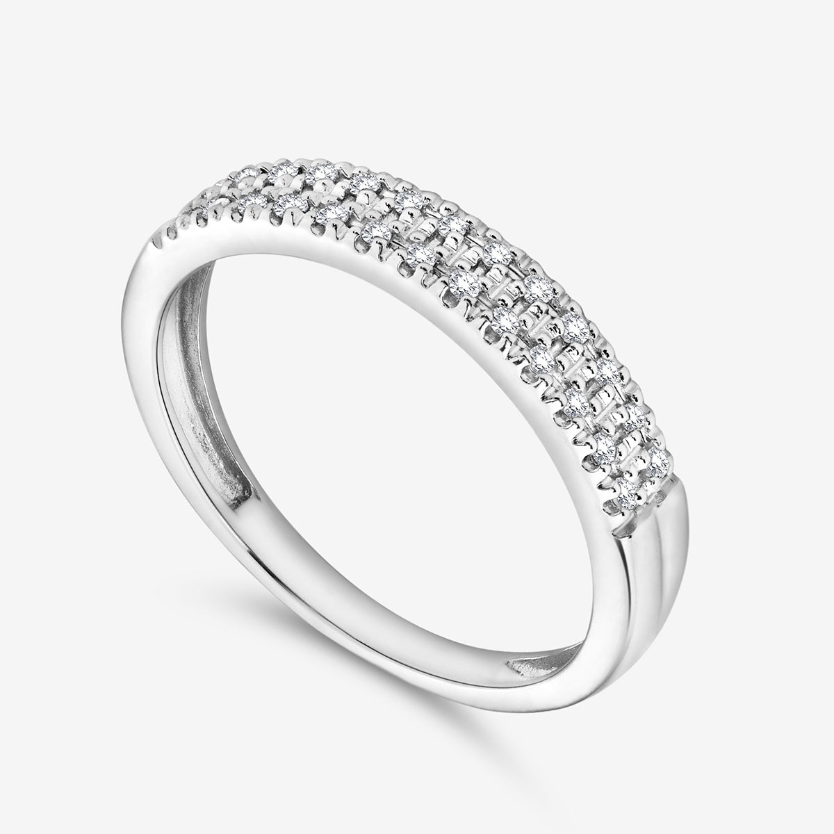 925 silver stackable eternity ring band with pavé round stones, side view