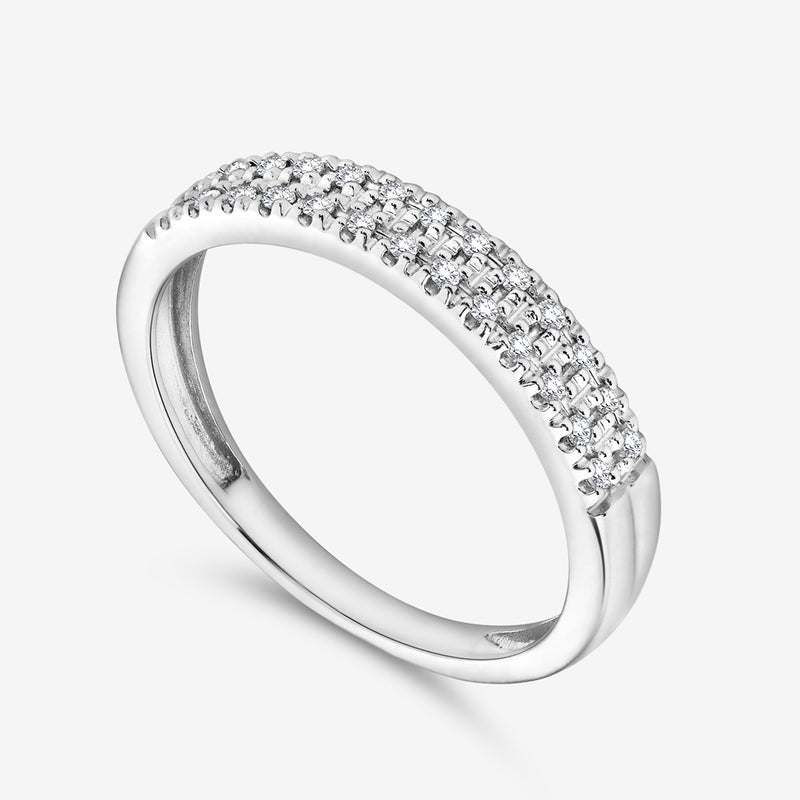 925 silver stackable eternity ring band with pavé round stones, side view