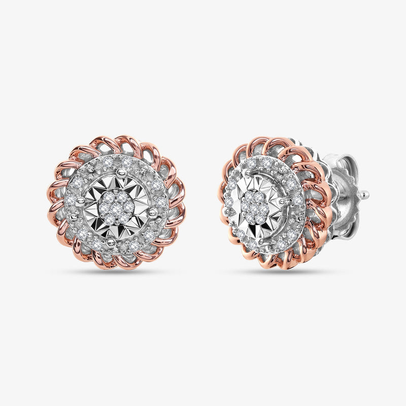 AURORA cluster stud earrings side view: rose gold vermeil rim and pavé halo, 0.75ct