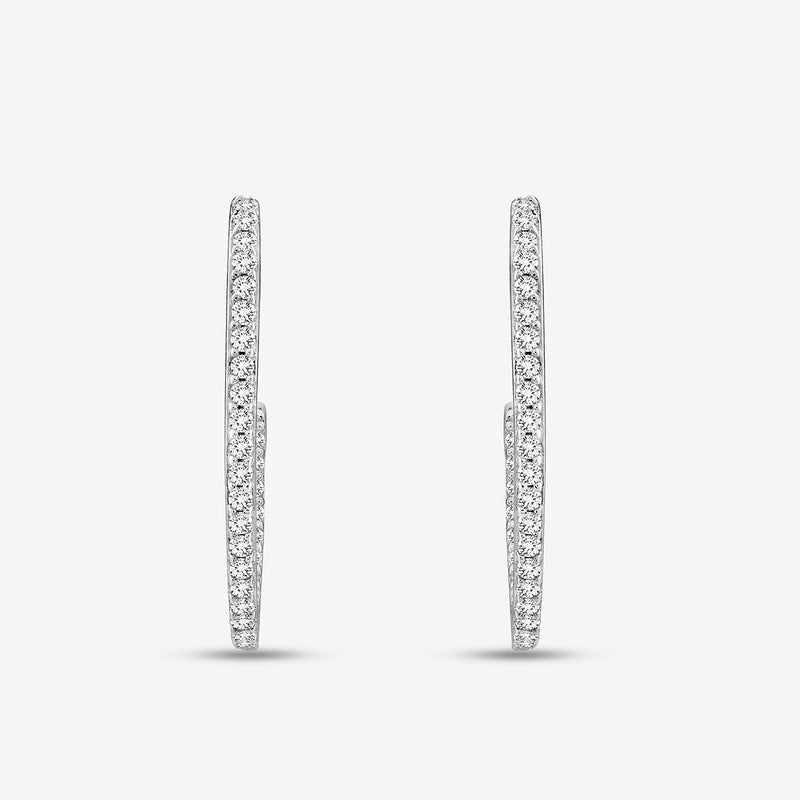 Classic line hoop earrings: slim silver 925 vermeil pavé band with sparkle stones