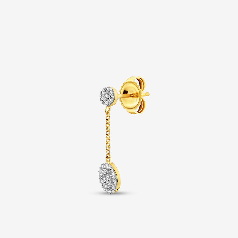 ORBIT Glow Dangler Earrings by Keemti Jewels: Double-halo round diamonds with dangle chains for added elegance.