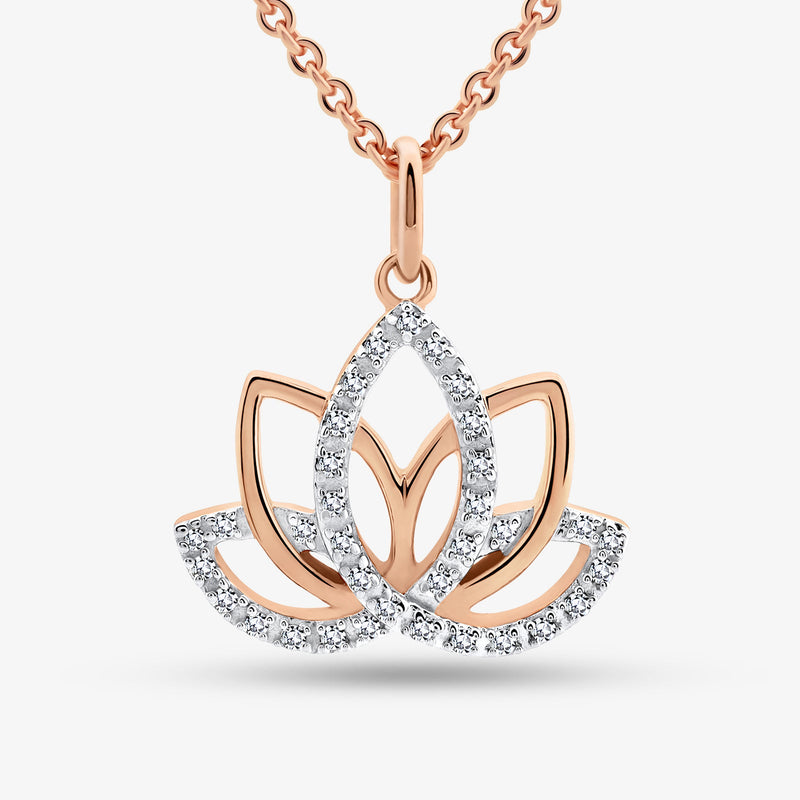 Rose-gold lotus necklet with openwork petals and pavé crystal accents