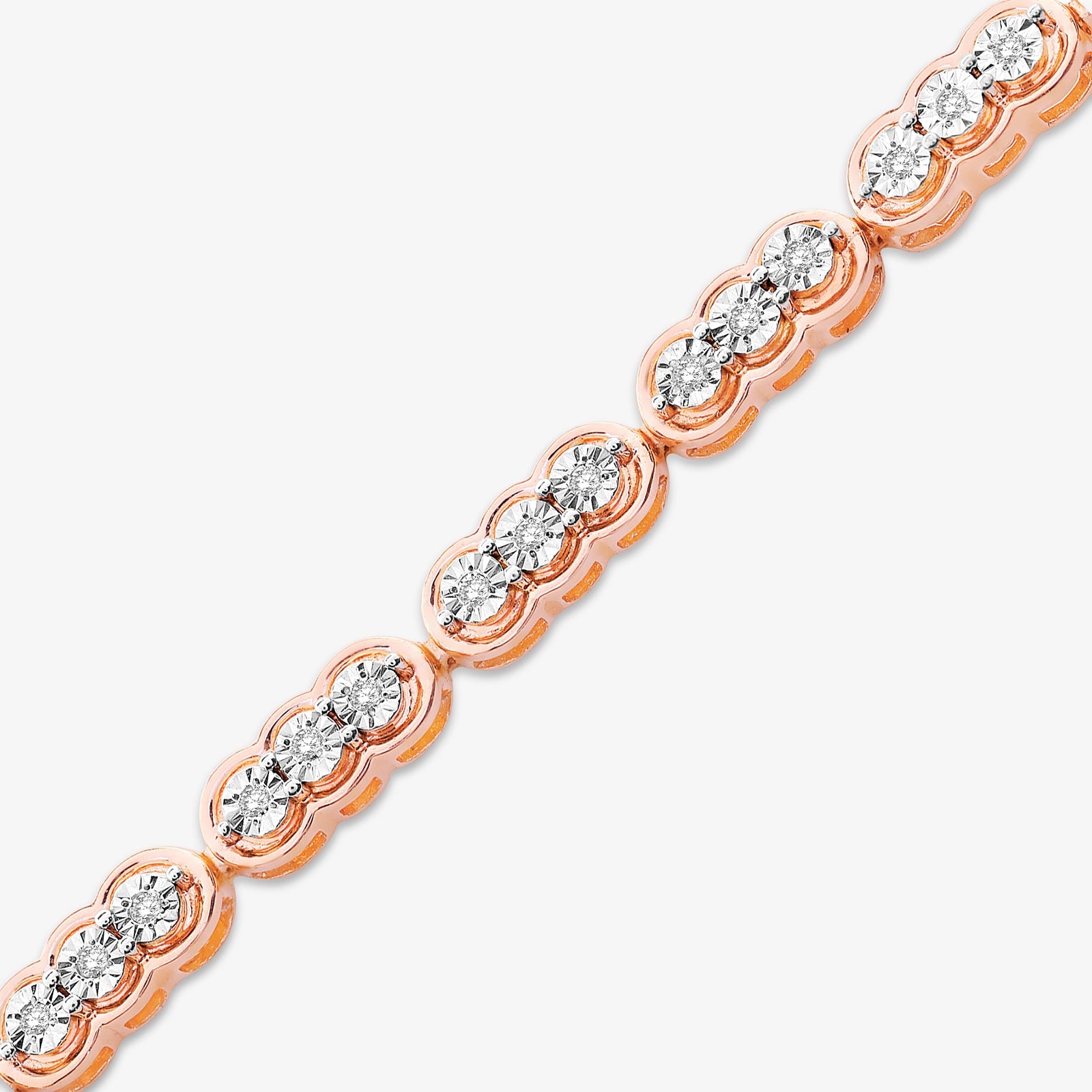 INFINITY Weave bolo bracelet close-up: rose-toned oval links with round pavé stones