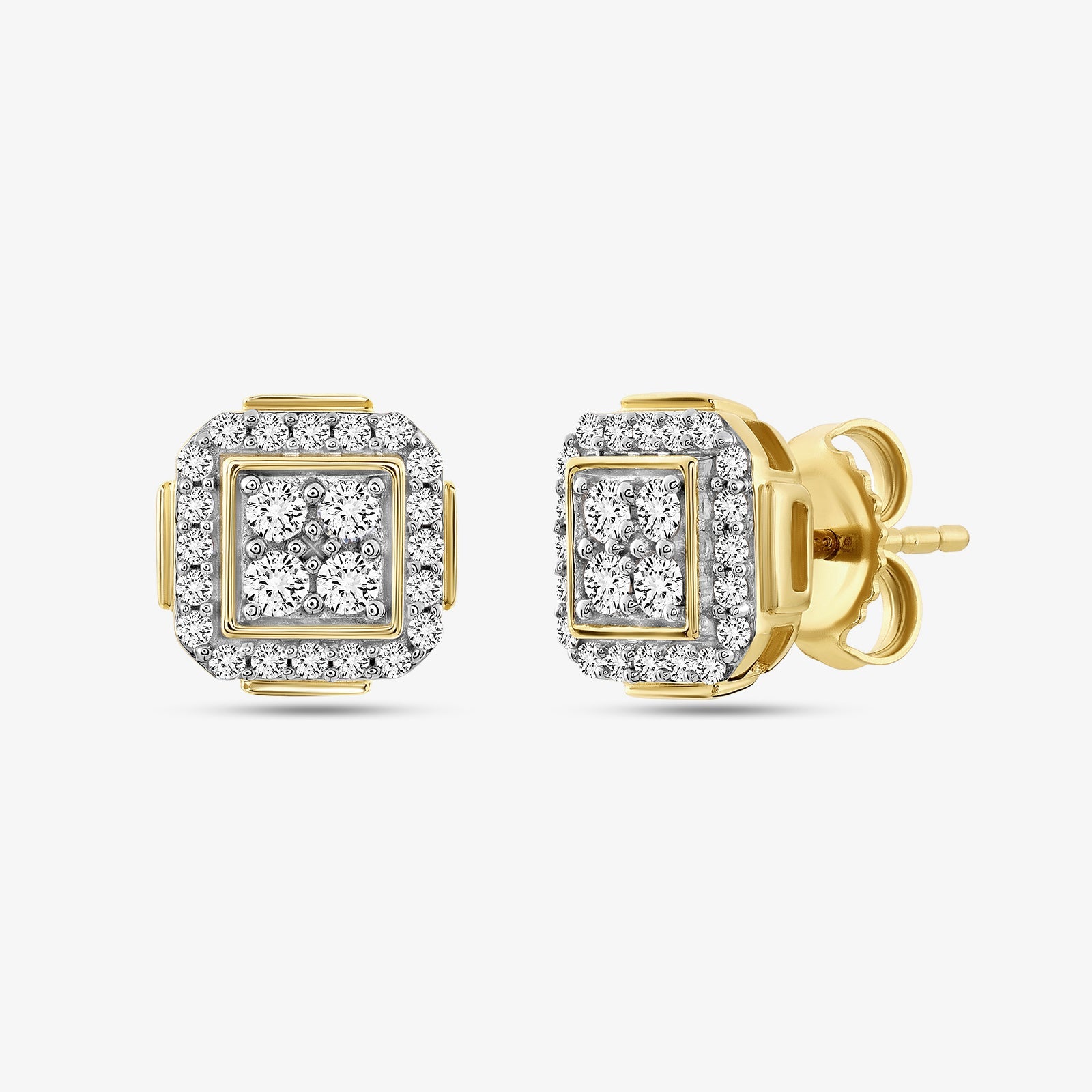 GOLDEN <span>Square Halo Diamond Stud</span> EARRINGS