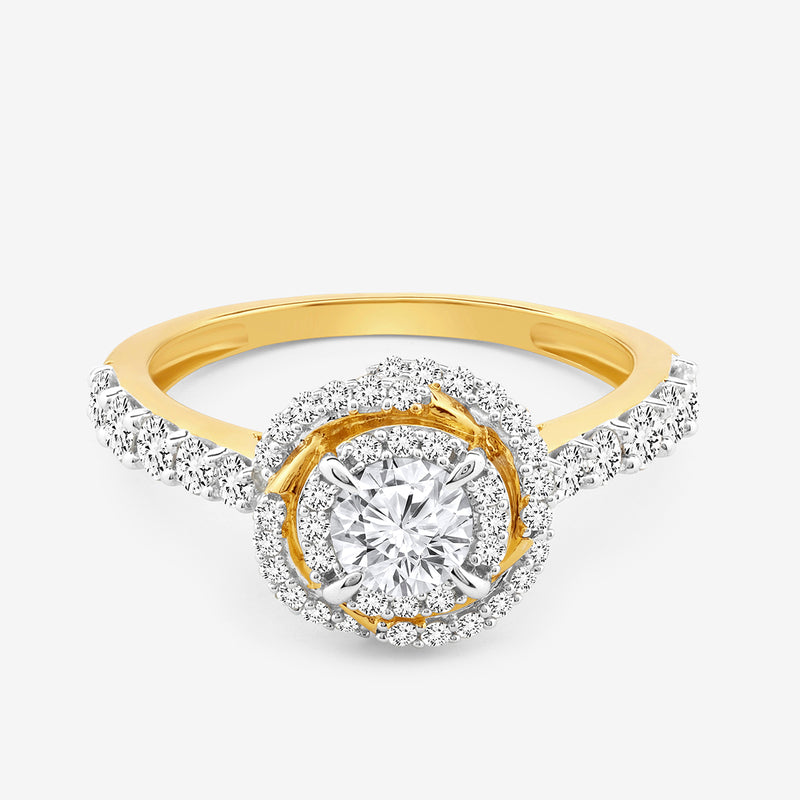 Keemti Jewels DOUBLE Halo Promise RING with round diamond center, double halo, and diamond-accented band.