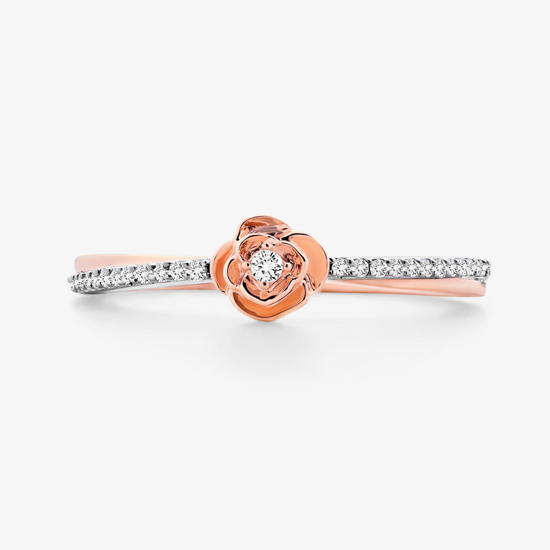Blush Promise ring: rose-gold flower center, pavé band, 925 silver metal