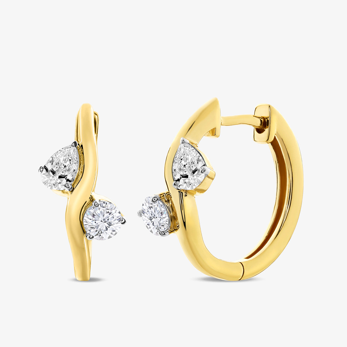 Keemti Jewels ORIA Glow Hoop Earrings with two pear-shaped gems, perfect for daily wear, shown on white.