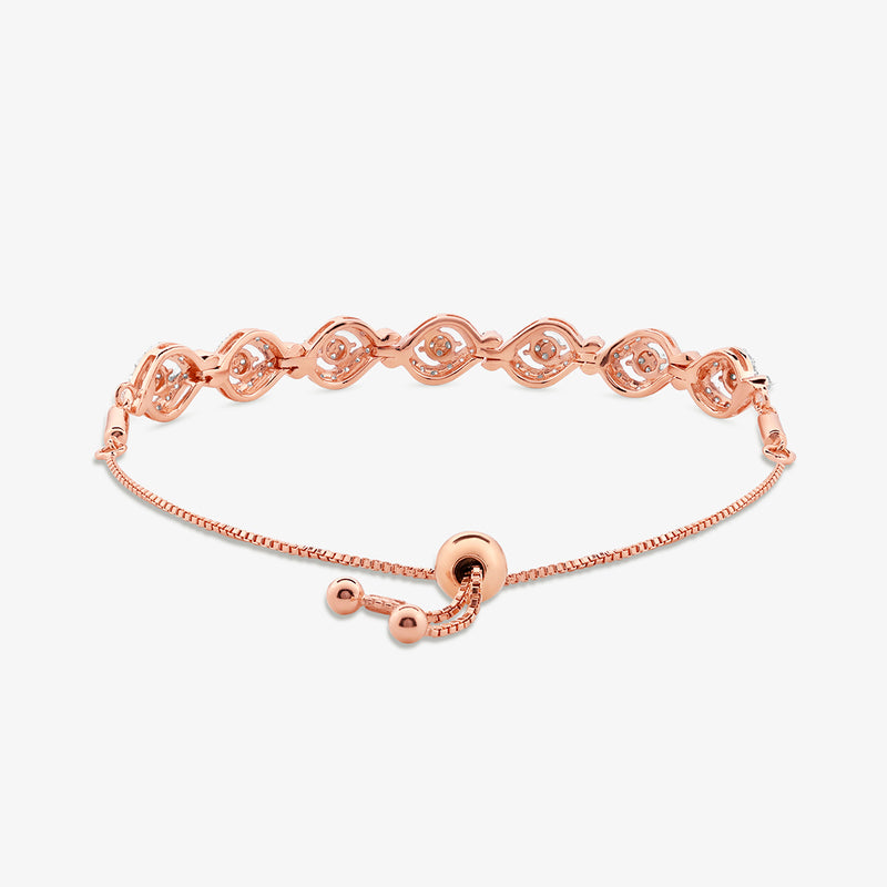 Keemti Jewels ADJUSTABLE Swirl Link BRACELET in rose gold with oval links and round diamonds on white background.