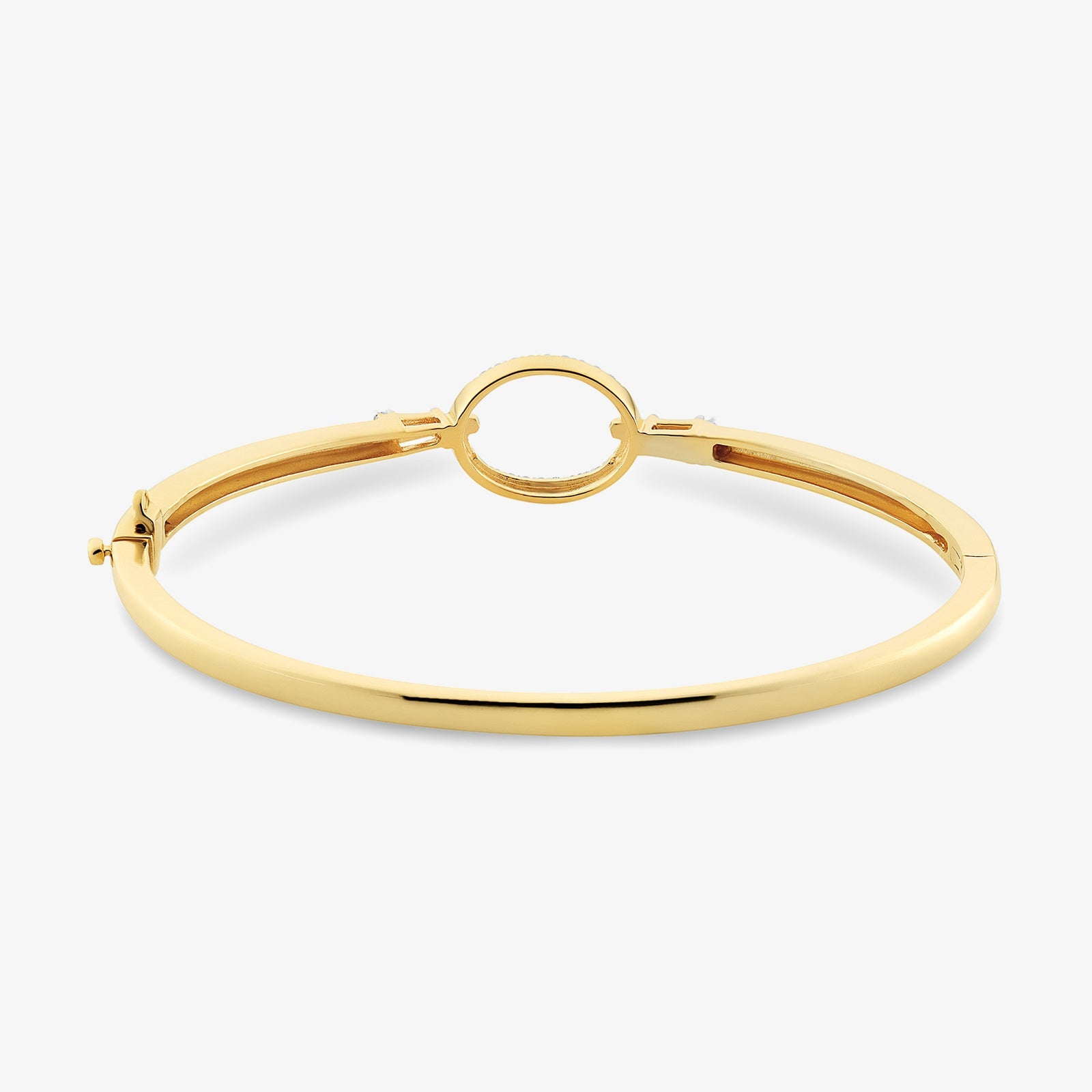 Gold-plated oval bracelet with oval pavé centerpiece and hinge clasp
