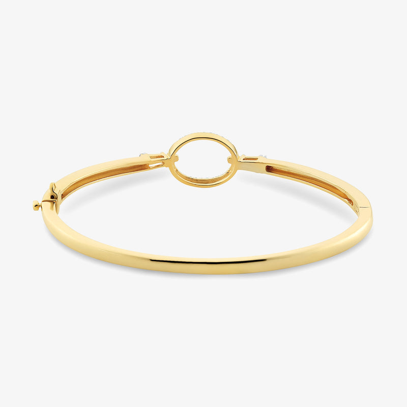 Gold-plated oval bracelet with oval pavé centerpiece and hinge clasp