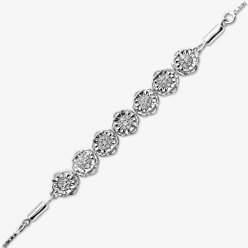 Silver-tone bolo bracelet close-up: row of round crystal cluster beads