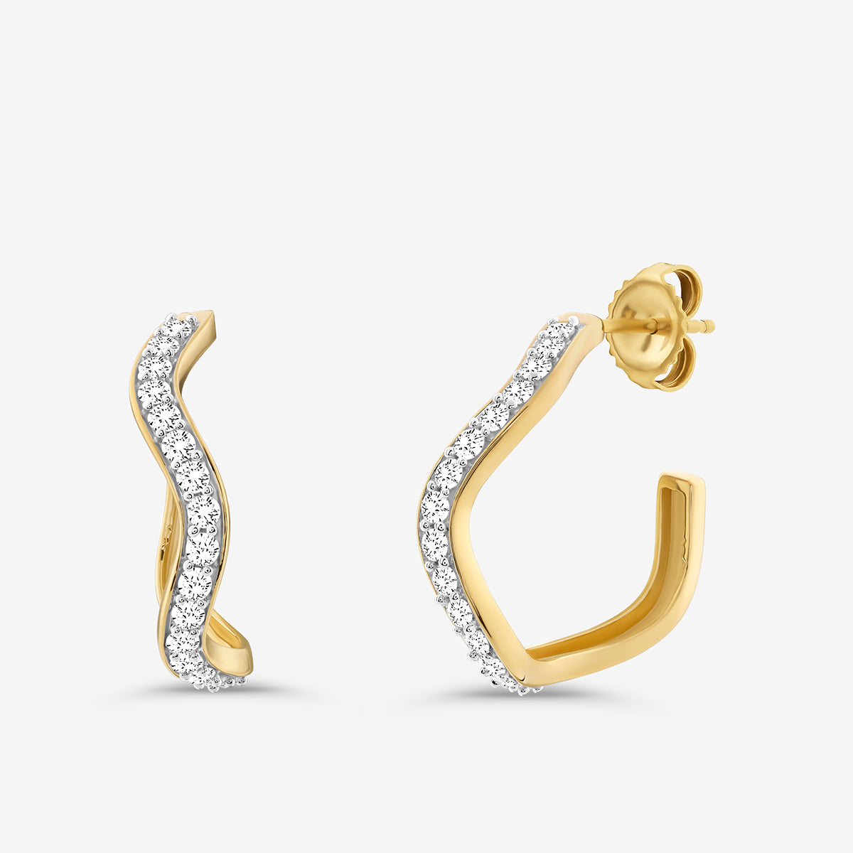 Arc hoop earrings, silver pave center with gold-tone back post, silver 925 vermeil