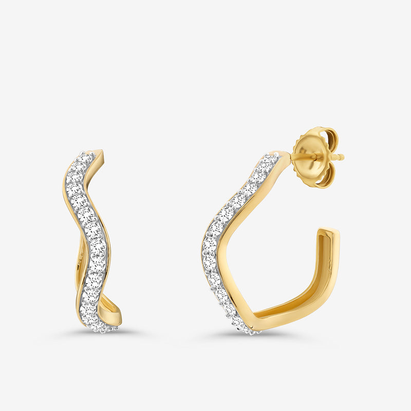 Arc hoop earrings, silver pave center with gold-tone back post, silver 925 vermeil