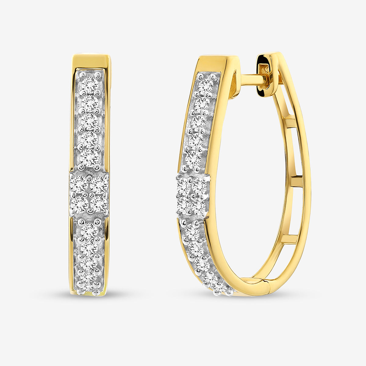 Keemti Jewels VIVA Shine Hoop Earrings: gold hoops with rows of small white diamonds on front and center.