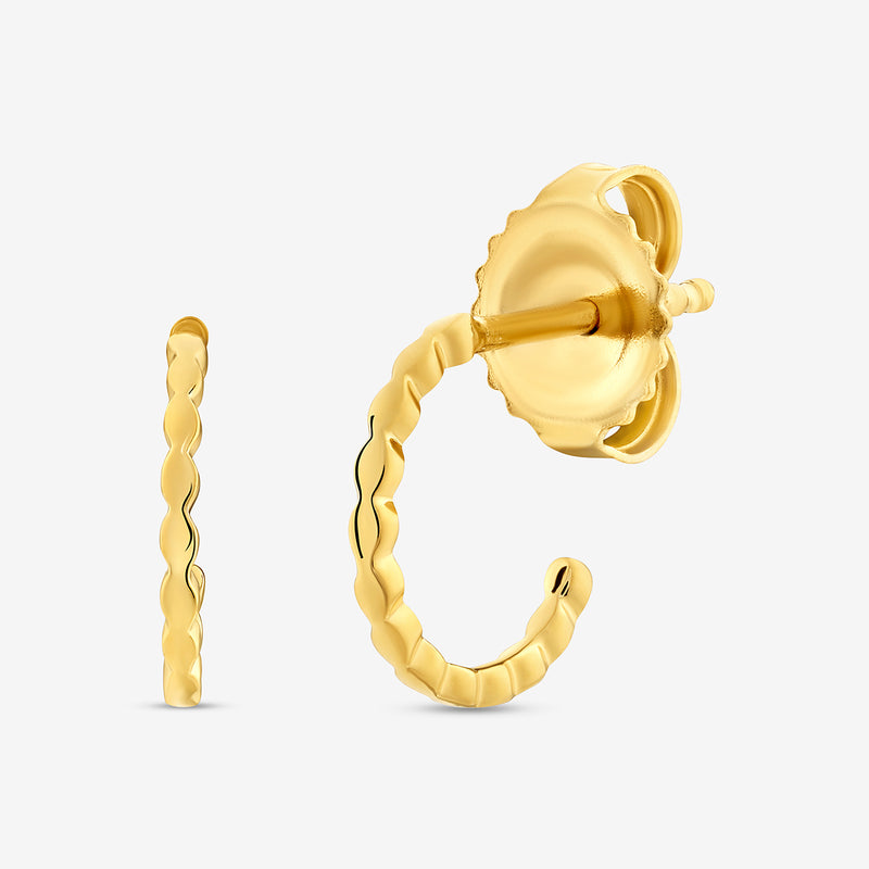 Textured Glow Hoop Earrings, gold-tone twisted hoop with stud backing detail