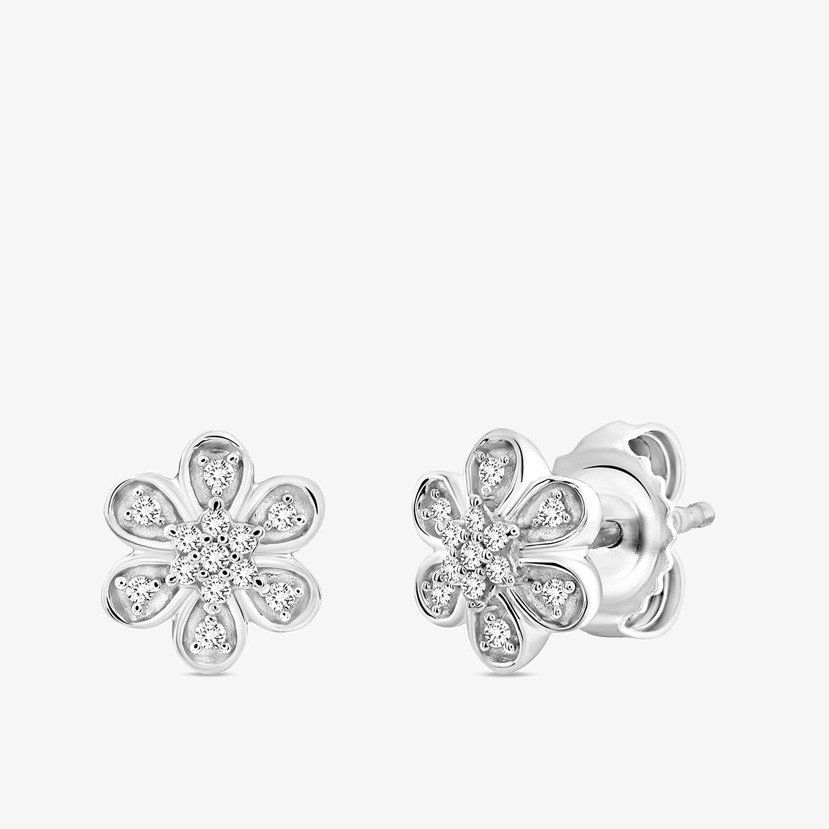 Keemti Jewels MINI Floral Stud Earrings—sparkling diamond petals, perfect for daily style, shown on white background.