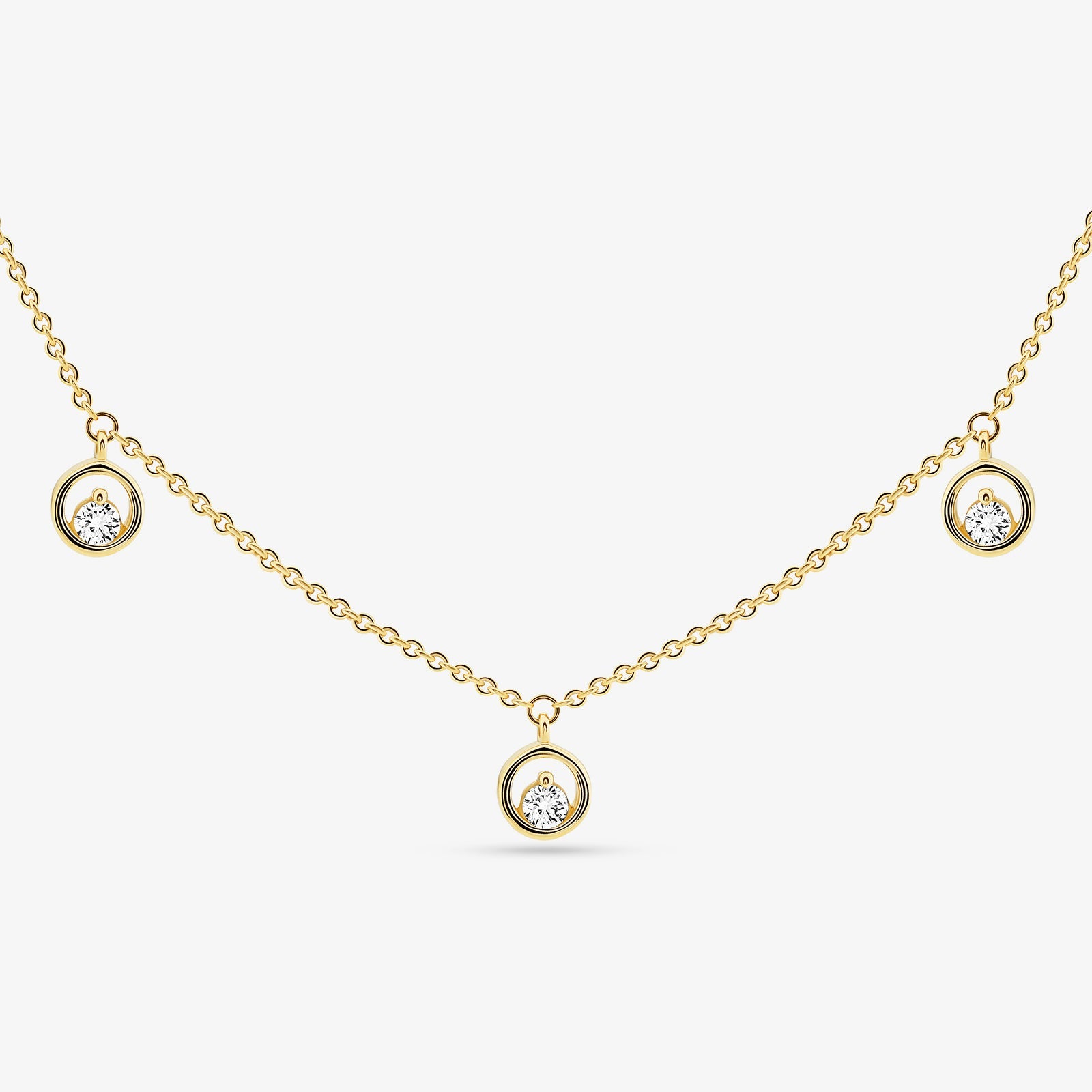 CLASSIC Charm-Halskette mit rundem Mittelanhänger und zwei seitlichen Stein-Charms