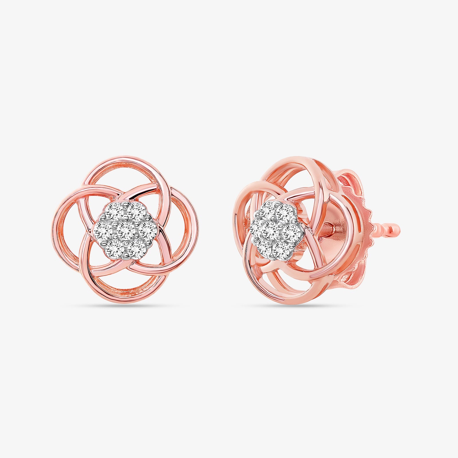 Bloom Knot Stud earrings, one side view: rosette knot with round pavé center