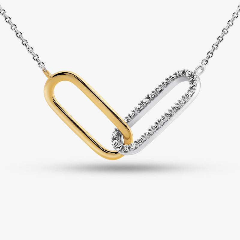 Forever Link necklace in 925 silver, gold oval center with pavé detail