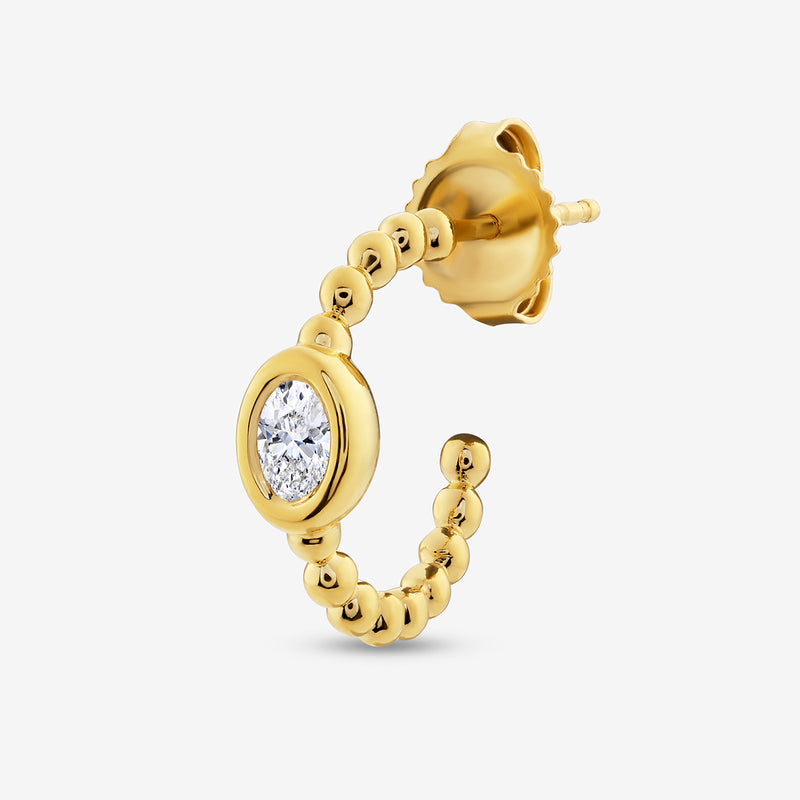 Oval hoop earrings with clear oval crystal, gold vermeil, visible post and hoop curve