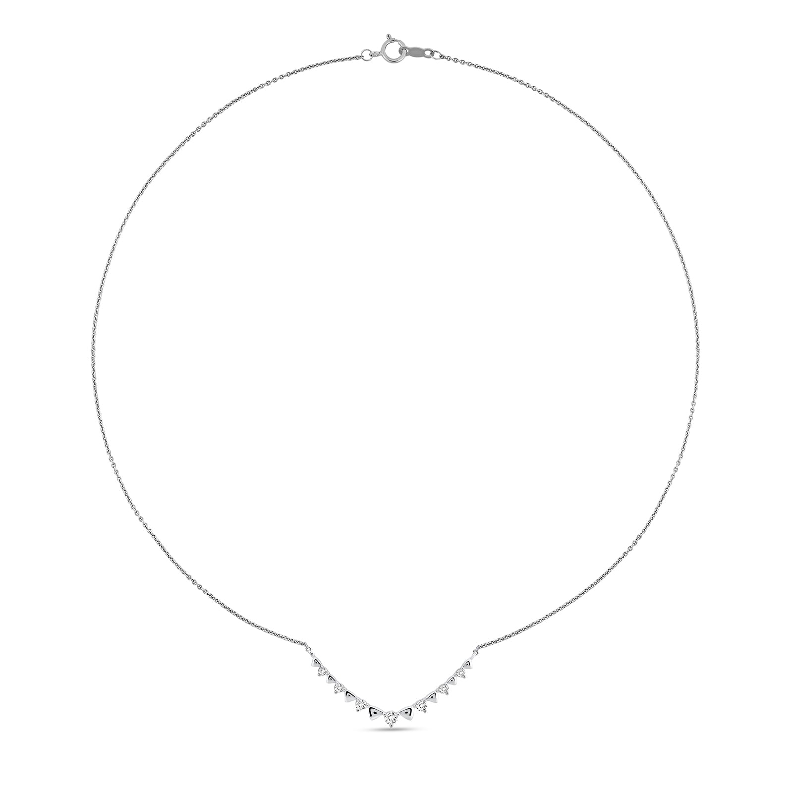 Curve Diamond Halskette im Bogen, Steinelemente entlang der Kette, Silber 925