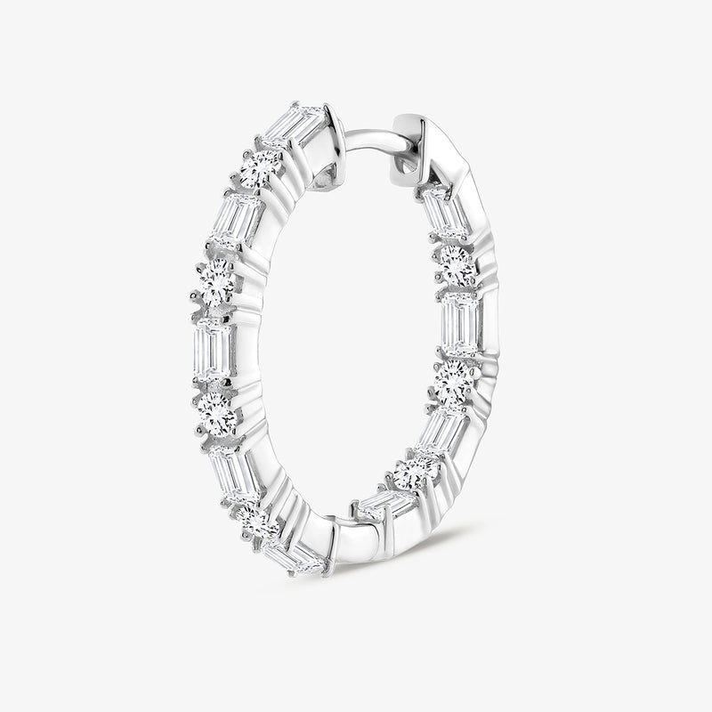Keemti Jewels ORBIT shine huggie earrings feature alternating baguette and round stones, ideal for daily wear.